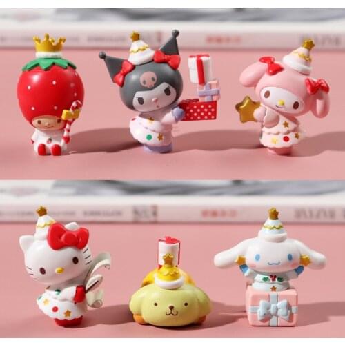 6Pcs Cartoon Kuromi Sanrio My Melody Hellow Kittys Cinnamoroll Anime Models Christmas Exclusive Kawaii Doll Pvc Model Toys Girl
