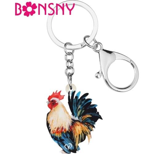 Bonsny Acrylic Cock Rooster Chicken Keychains Keyring Farm Animal Keyring Jewelry For Women Men Teens Bag Car Trendy Decoration