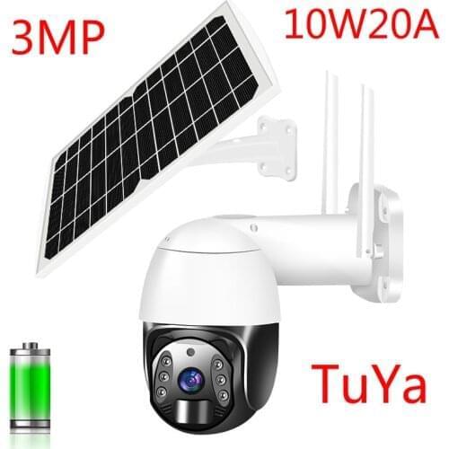 TuYa P2P 3MP 10W Solar Battery 4G Wireless Wifi IP PTZ Camera Full Color IR Vision Cloud Storage Anti Fire Wireless Camera