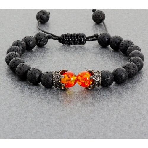 Black Lava Stone Crown Charm Tiger Eye Beads Bracelet For Men Women Braided Bracelets Handmade Adjustable Jewelry Pulseira
