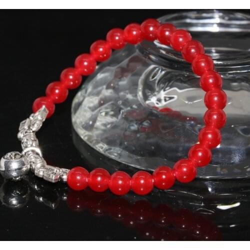 High Grade Natural Red Stone Chalcedony Jades Beaded Bracelets 6mm Round Beads Fashion Women Hot Sale Jewelry 7.5inch B1961