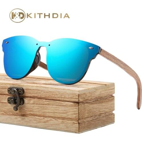 Kithdia Brand Designer Women Sunglasses Men Walnut Wooden Frame Mirror Polarized Lens Driving UV400 Eyewear