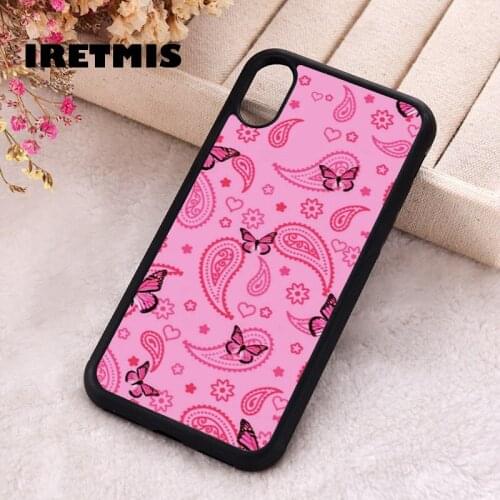 Iretmis 5 5S SE Phone Cover Cases for iPhone 6 6S 7 8 Plus X Xs Max XR 11 12 MINI Pro Rubber Silicone Pink Butterfly Paisley