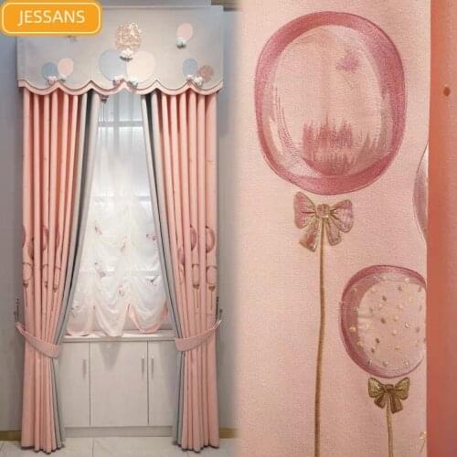 Childrens Room Princess Style Girl Room Cute Green Linen Embroidery Stitching Curtains for Bedroom Custom Finished Gauze