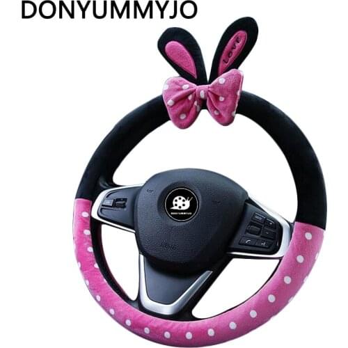 DONYUMMYJO New Design Car Styling Bow Car Steering Wheel Cover cute Cartoon Universal Interior Accessories Set Women