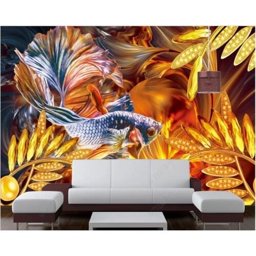 Custom mural 3d photo wallpaper Golden jewellery flower goldfish home decor living room wallpaper for wall 3 d in rolls