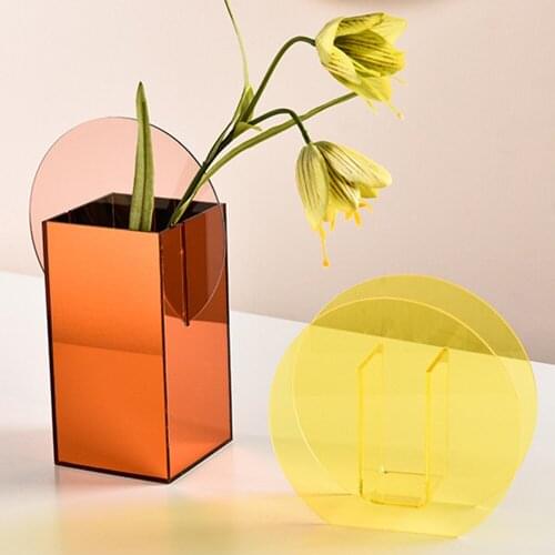 Ins Geometric Vase Acrylic Pink Flowers Floral Home Art Decoration Design Homestay Soft Decoratio
