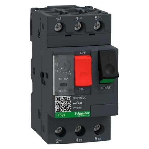 GV2M20 GV2-ME20 GV2ME20 Motor circuit breaker, TeSys GV2, 3P, 13-18 A, thermal magnetic, screw clamp terminals