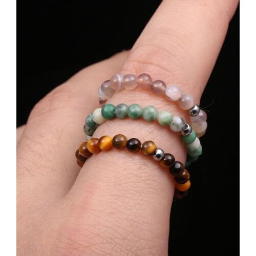 Natural Stone Beads Rings 3mm Crystal Round Strand Finger Ring Handmade Creative Band Ring Women Men Party Jewelry
