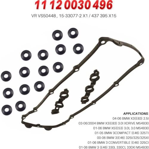 11 12 0030 496 Engine Valve Cover Gasket Set OEM 15-33077-02 plus 15 Grommet Seals For BMW E46 320 323 325 328