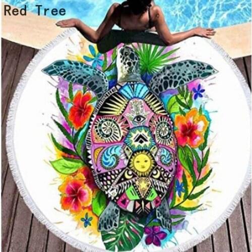 Flower Turtle Floral Printing Round Beach Mat with Tassel Fringing Design High Quality Swimming Cover Yoga Mat Blanket Drop Ship