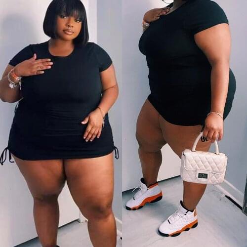 Summer Drawstring Dress Women Bodycon Skinny Nightwear Club Party Pleated Elegant Black Plus Size Ladies Dresses 4XL 5XL