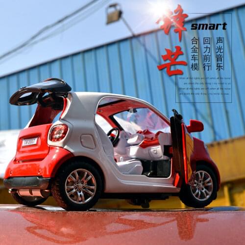 1:32 Scale Diecast Alloy Metal Car Model For ForBenz smart fortwo Ⅱ Collection Model Pull Back Toys Car With Sound&Light