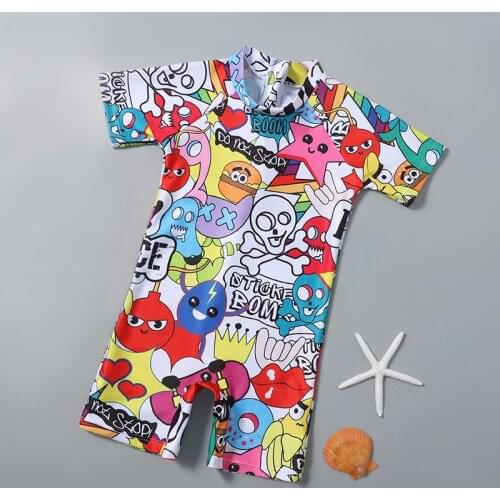 2021 NEW Boys Swimwear One Piece Childrens Swimsuit Graffiti Print Toddler Bathing Suit Sun-proof Beachwear