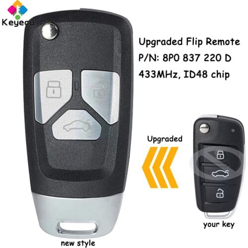 KEYECU Upgraded Flip Remote Car Key - 434MHz ID48 Chip - FOB for Audi Audi A3 S3 A4 S4 TT 2005-2013 PN: 8P0837220D 8P0 837 220 D