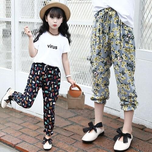 Baby Girl Clothes Summer Pants for Girls Floral Bloom Pants Kids Teens 6-10 Years Teenage School Trousers for Girls