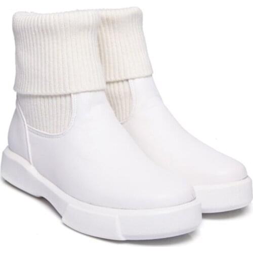 Autumn And Winter Snow Boots Short Boots Knitted Wool Stitching PU Flat Bottom To Keep Warm Ladies Ankle Boots