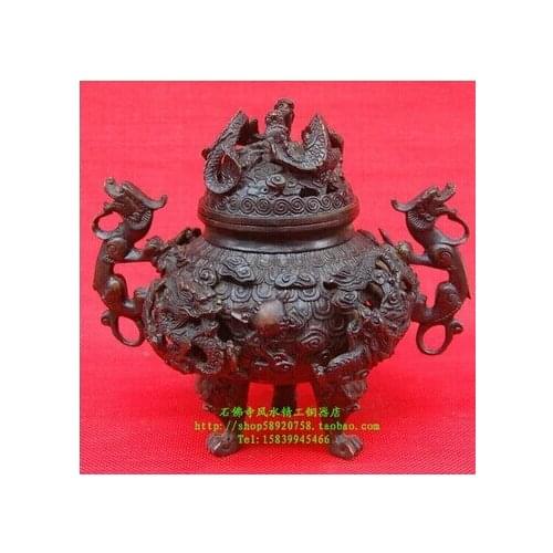 Opening perspective Kowloon copper furnace sandalwood incense incense smoke incense coil copper ornaments Dragons