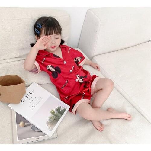 Summer Leopard Girls Pajamas Sets Cows Cartoon Short Boys Sleepwear Unisex Lounge Set Duck Shorts Pants Red 4t Girls Clothes