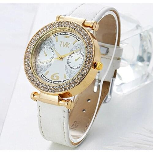 Relogio New Luxury Brand TVK Men Women Sports Watch Reloj Fashion 4 Colour Leather Band Rhinestone Couple Dress Quartz Clock