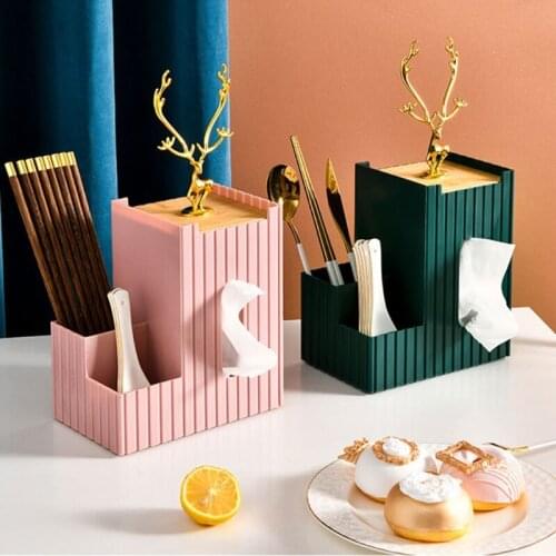 Luxury Multifunction Tissue Box Cover Elk Antlers Jewelry Holder Remote Control Cosmetics Bedroom Desktop Organizer