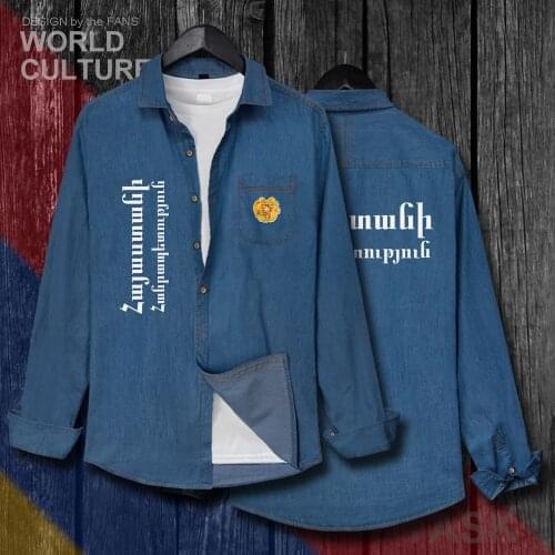 Armenia Armenian ARM AM Tops Men Long Sleeve Fashion Cowboy Coat Autumn Clothes Casual Jacket Turn-down Collar Jeans Shirt 20