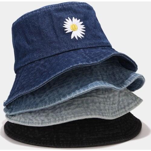 Ins Daisy Fishing Fisherman Hat Women Summer Joker Denim Hip-hop Outdoor Hiking Hat Unisex Panama Bob Cap Men Sun Protection Hat
