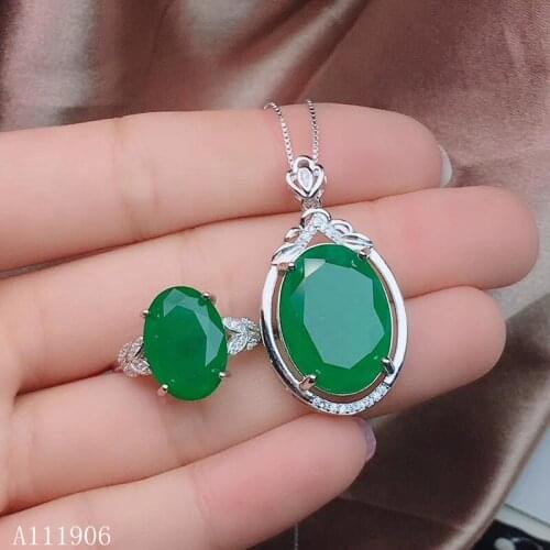 KJJEAXCMY boutique jewelry 925 sterling silver inlaid natural emerald jewelry female ring necklace pendant set support review ne