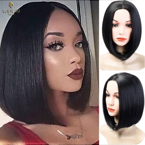 WEILAI Bob wig with gradual color change Center part No bangs Hair Wigs 14 Inch Straight Short Blunt Cut Bob For Women