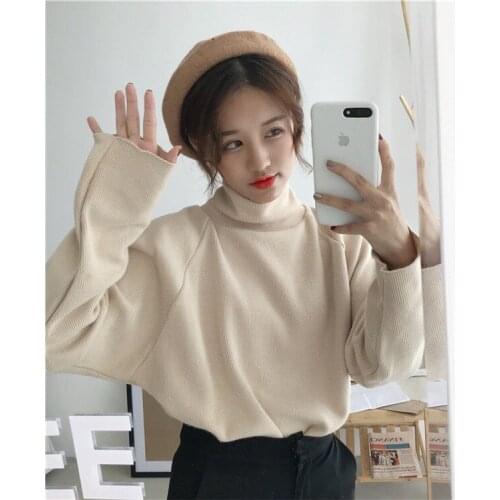 Woman Tshirts Spring Loose Turtleneck Long Sleeves T-shirt Top for Women Ropa Mujer Camisetas