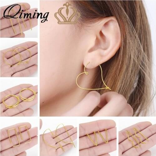 QIMING Minimalist Simple Hoop Earrings For Women Female Geometric Ethnic Indian Muslim Gold Long Dangle Drop Earrings