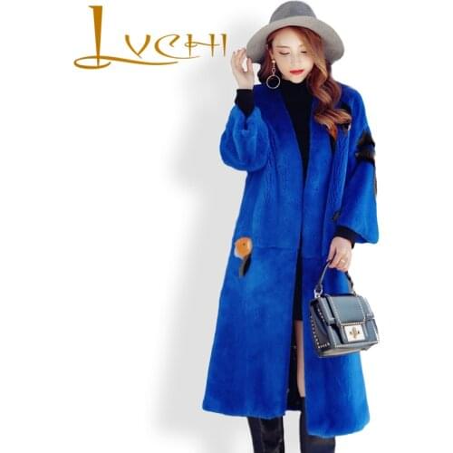 LVCHI Women Top coat Velvet Natural Mink Fur Long Coats Fashion Party Fur Winter Womens Clothing 2019 Noble Female fur Coat