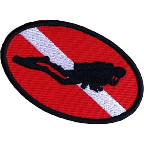 1 Pcs Ellipse Scuba Diving Diver Flag Sew Embroidered Iron On Patch for Backpack Bag Vest Scrapbooking Emblem Souvenir