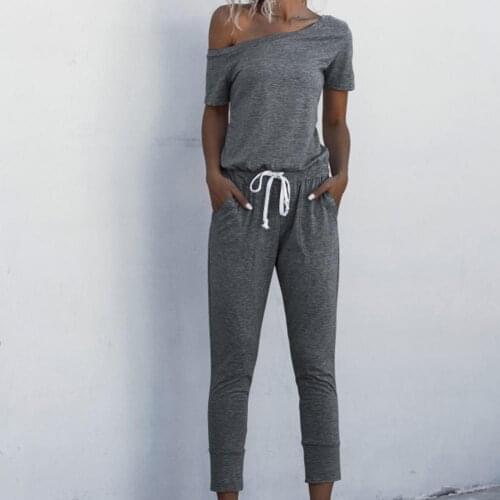 2021 Fashion Women Romper Solid Color Tight Waist 4 Colors Ladies Oblique Shoulder Jumpsuit for Shopping Leisure Going Out