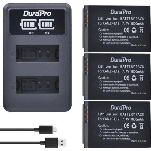 3 Battery For Canon LP-E12 LPE12 LP E12 Batteries + LED USB Dual Charger For Canon M 100D Kiss X7 Rebel SL1 EOS M10 DSLR Camera