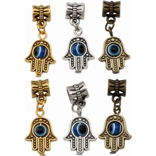 30pcs Hamsa Hand Blue eye bead Kabbalah Good Luck charm Dangles Beads Fit European Charm Bracelet 12.8x29.8mm 3color A-372a