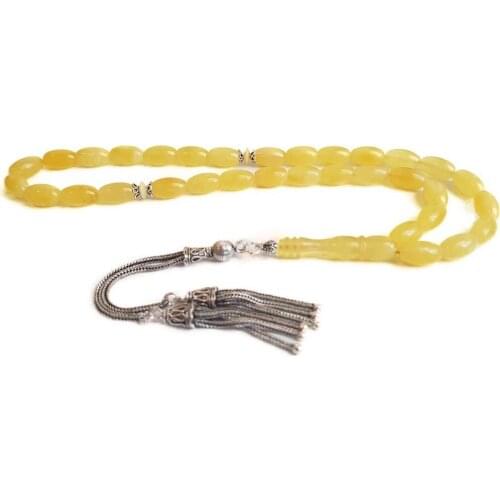 925 Sterling Silver Tassel Rosary with Drop Amber Stone Natural Stone Beads Middle East Prayer Islamic Muslim Tasbih