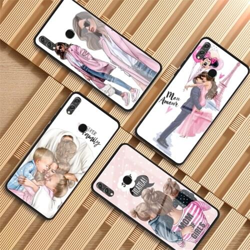 Black Brown Hair Baby Mom Girl Tempered Glass Phone Case For For Huawei P20 P30 lite P20 P30 PRO Honor 10 MATE20 lite MATE20PRO