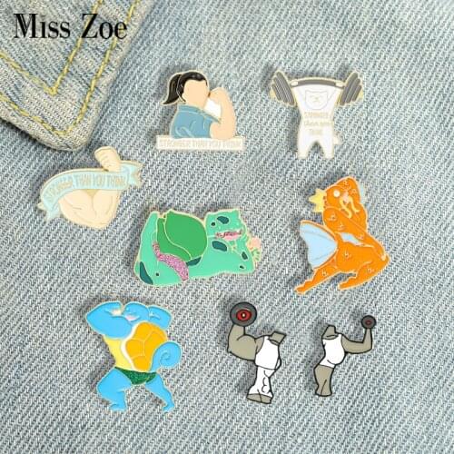 Healthy Lifestyle Enamel Pins Custom Fitness Strong Muscles Brooch Lapel Badge Bag Cartoon Jewelry Gift for Kid Friend