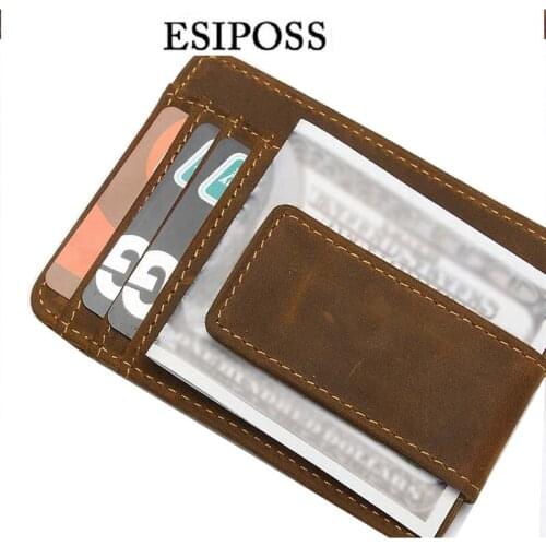 Esiposs Crazy horse skin leisure retro card package Credit Card Case Thin Card Wallet Men Cash Bus Card Holder NEW