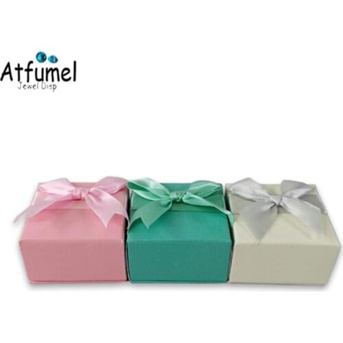 Hot Sale 12Pcs Fashion Paper Ring Jewelry Box Green Pink White Wedding Ring Earring Jewelery Storage Organizer Gift Ribbon Box