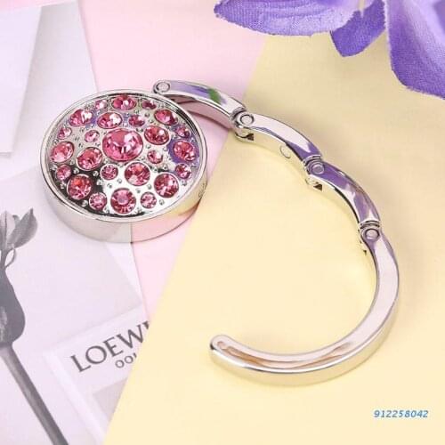 Round Foldable Purse Bag Rhinestone Hanger Handbag Table Desk Hook Tote Holder Handbag off the Floor and Safe at Restaurant