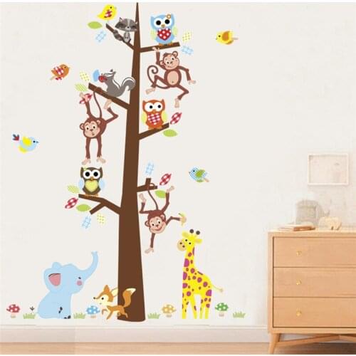 Forest tree monkey giraffe owl elephant birds wall stickers for kids rooms school TV background decor wall decals mural poster