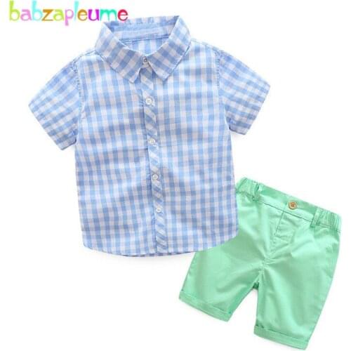 2Piece/3-7Years/Summer Baby Boys Suits Costume For Kids Clothes Plaid Shirt+Shorts Casual Korean Children Clothing Sets BC1151