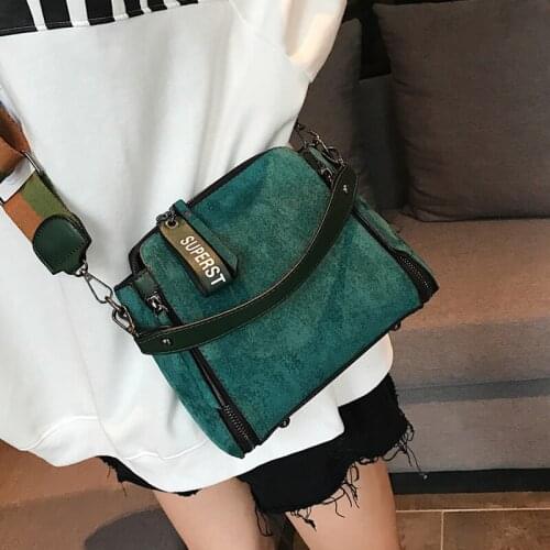 Matte Suede Female Shoulder Bags Scrub Pu Leather Messenger Hand Bag Retro Tote Handbags Wide Strap Frosted Women Crossbody Bag