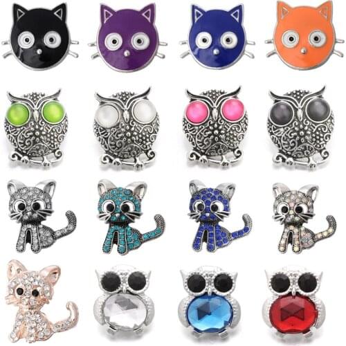 5Pcs/lot Black Cute Cat 18mm Metal Snap Button For Charm Bracelet Womens Fashion DIY jewelry ZA403
