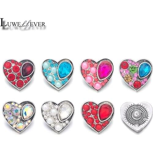 Fashion Heart w063 Crystal 3D 18mm Metal Snap Button For Bracelet Necklace Interchangeable Jewelry Women Accessorie Findings