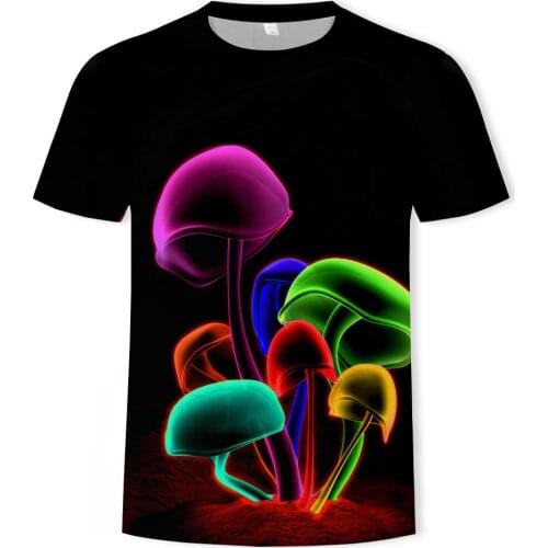 2021 Summer 3D Printing Mens Top Sports T-shirt Casual Round Neck T-shirt Handsome Black Mushroom Trend Short Sleeve