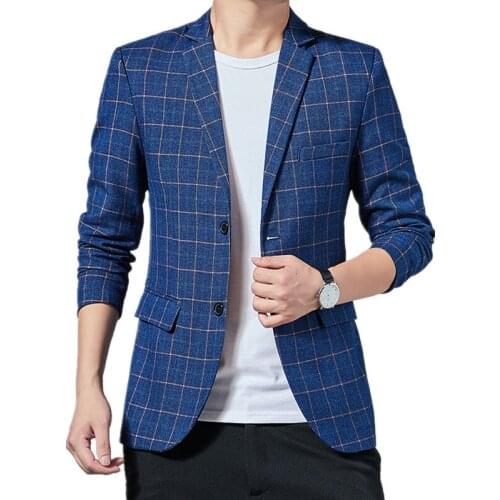 Men 2021 New Arrival Spring Autumn Fashion Casual Plaid Slim Fit Dress Blazers Male Business Casual Suit Jacket Coat