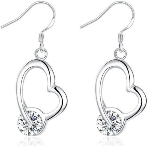 Low price Silver color heart drop earrings with zircon woman fashion jewelry wedding gifts good quality E150